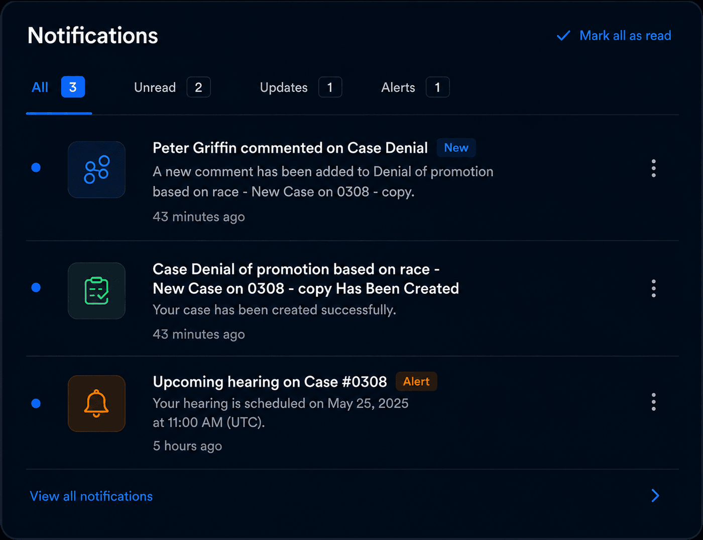 Notifications interface