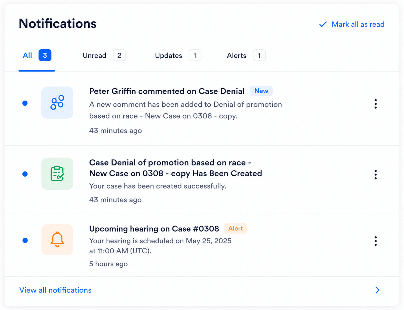 Notifications interface